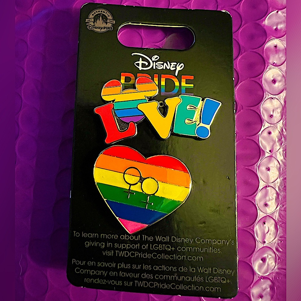 2 LGBTQ+ Pride Flag Mickey Love Ears & Double Female Symbol Heart Shaped Pins